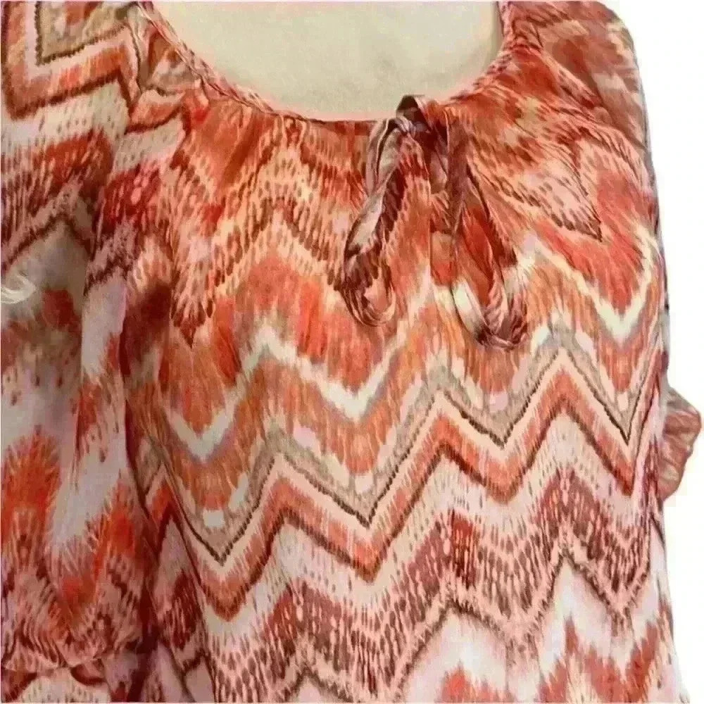 IZ Byer early Y2K rust and white blouse with elastic waist size small - Picture 2 of 10